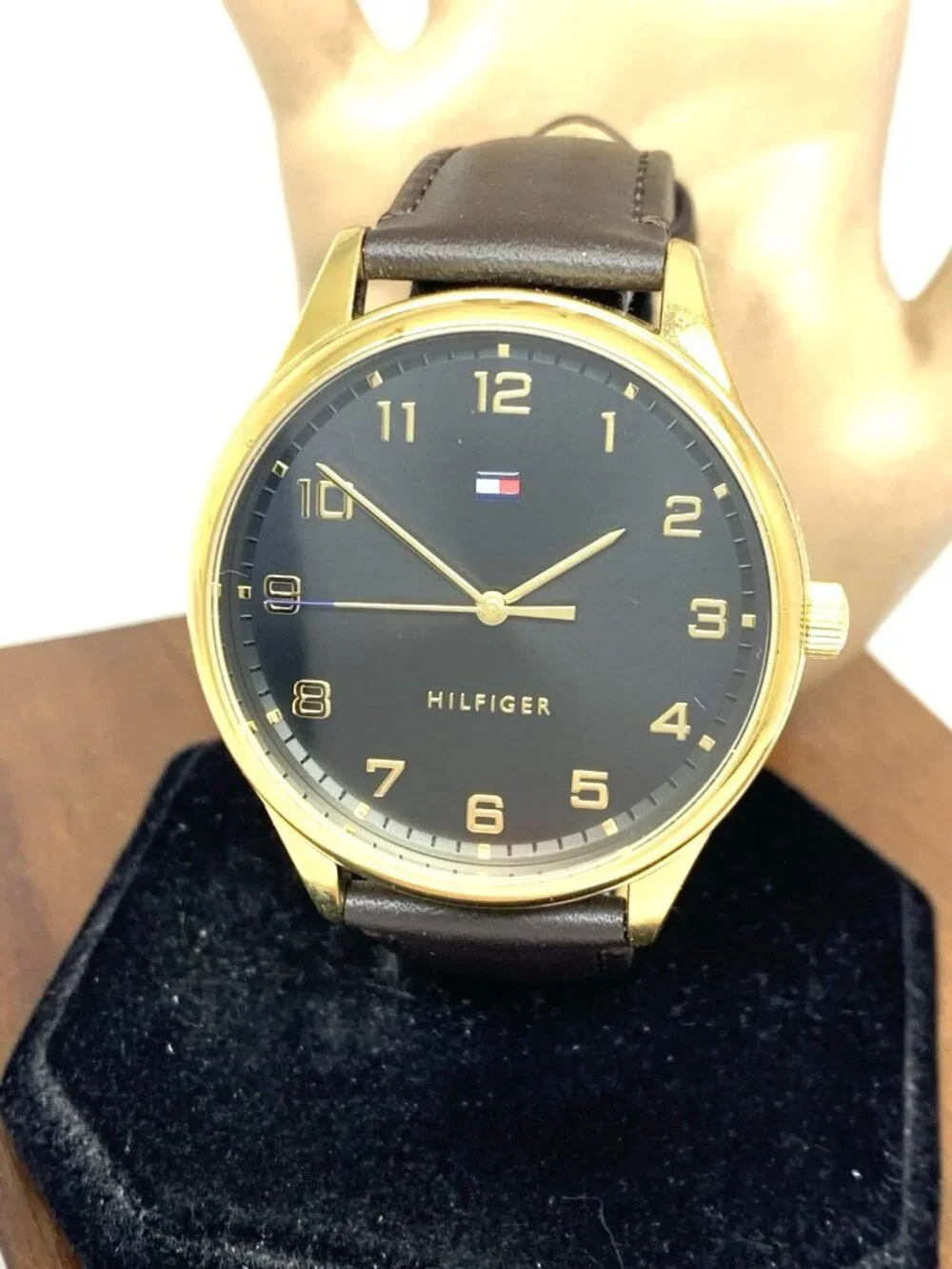 Tommy Hilfiger Men's Watch 1791660 Black Dial Quartz Gold Leather Strap 44.5mm